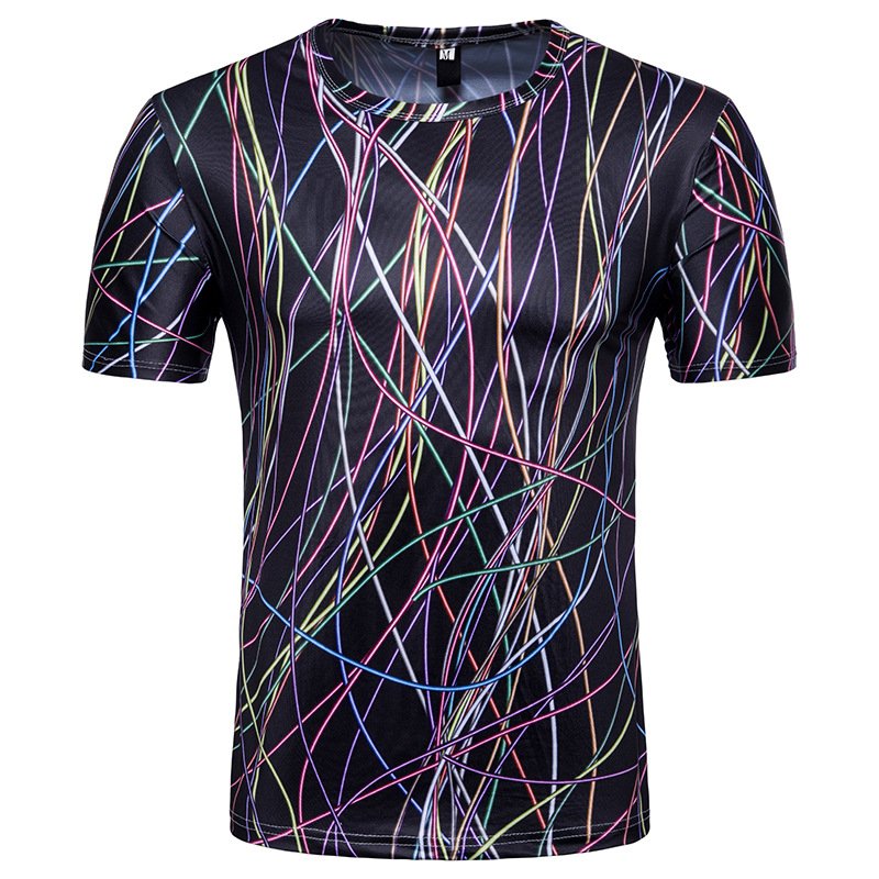 Men's 3D Short-Sleeved Printed T-Shirt Line Printing Design Casual Sports T-Shirt